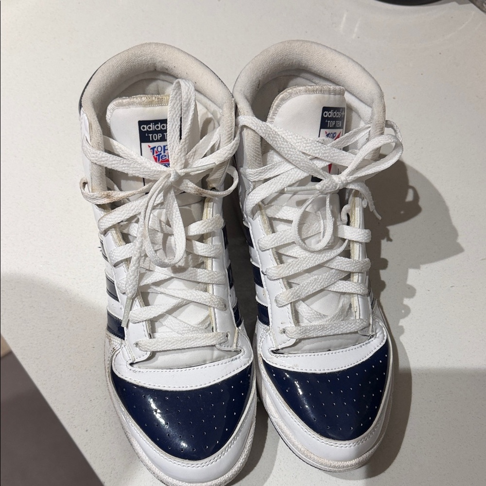 adidas White and Navy Retro Top Ten Sneakers